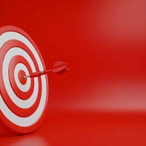 a red and white logo